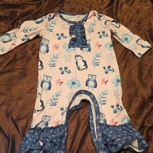 Charming Kids One Piece with Owl and Penguin Print